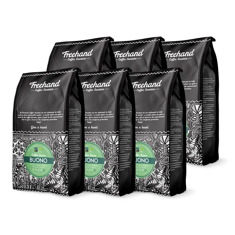 Stor pakke Freehand Buono mørkristede espressokaffebønner, 6 kg