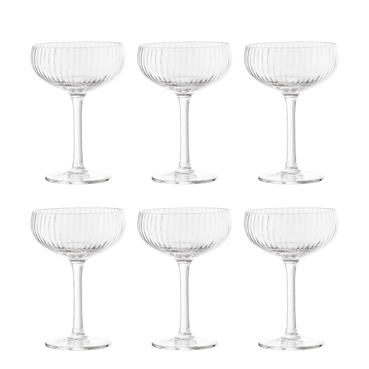 Sæt med seks klare Astrid champagneglas fra Bloomingville