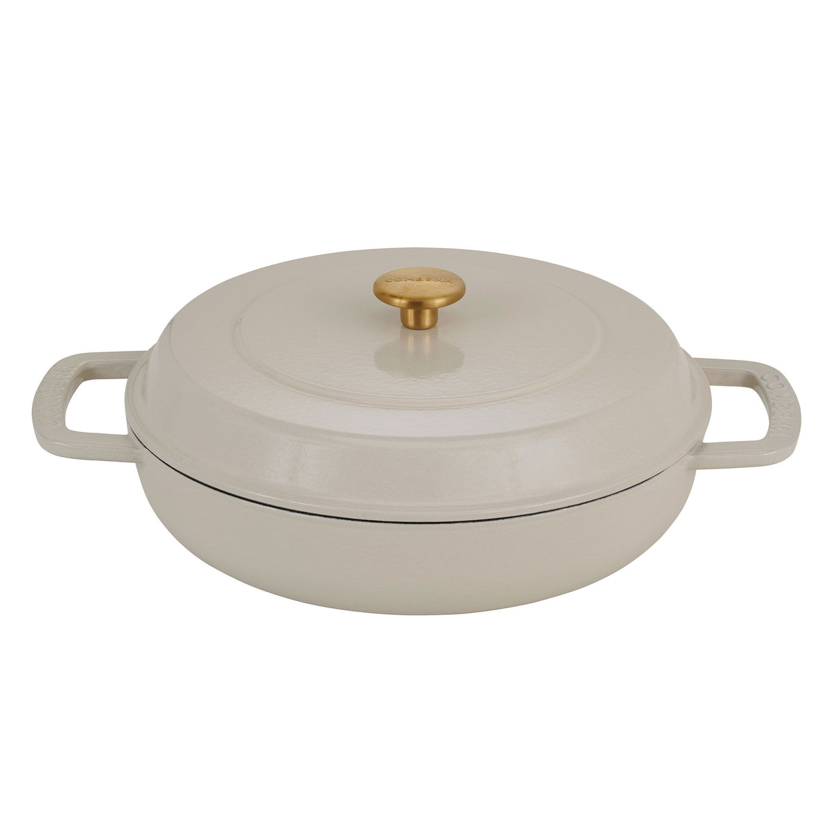 Combekk lav støbejernsgryde med låg i farven sand, 28 cm og 5 liter