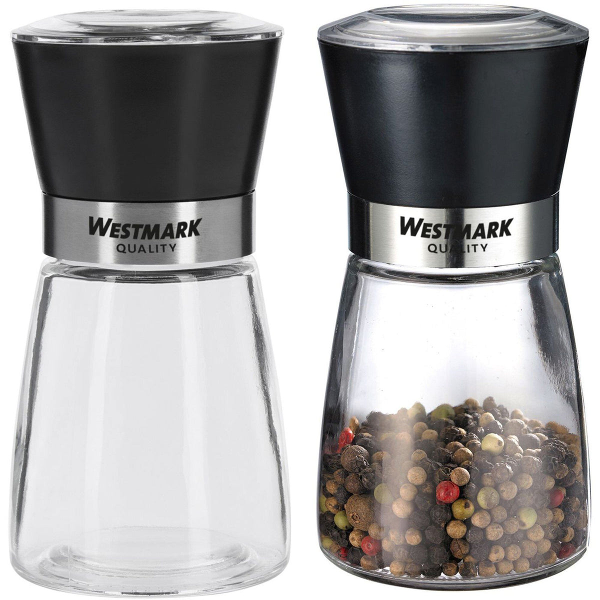 Sort salt- og peberkværn fra Westmark i glas og rustfrit stål