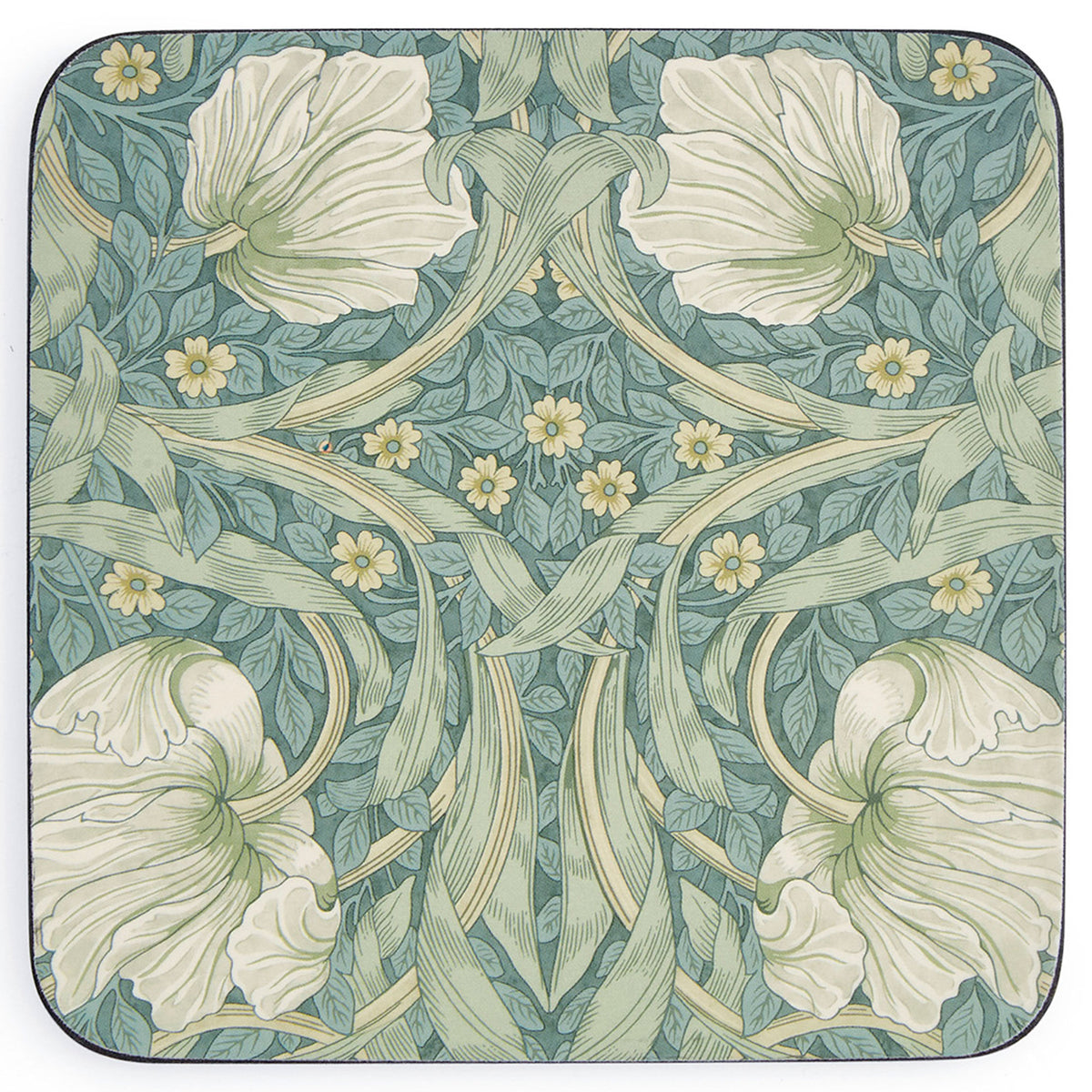 Sæt med seks glasunderlag med grønt Pimpernel-mønster af William Morris fra Spode