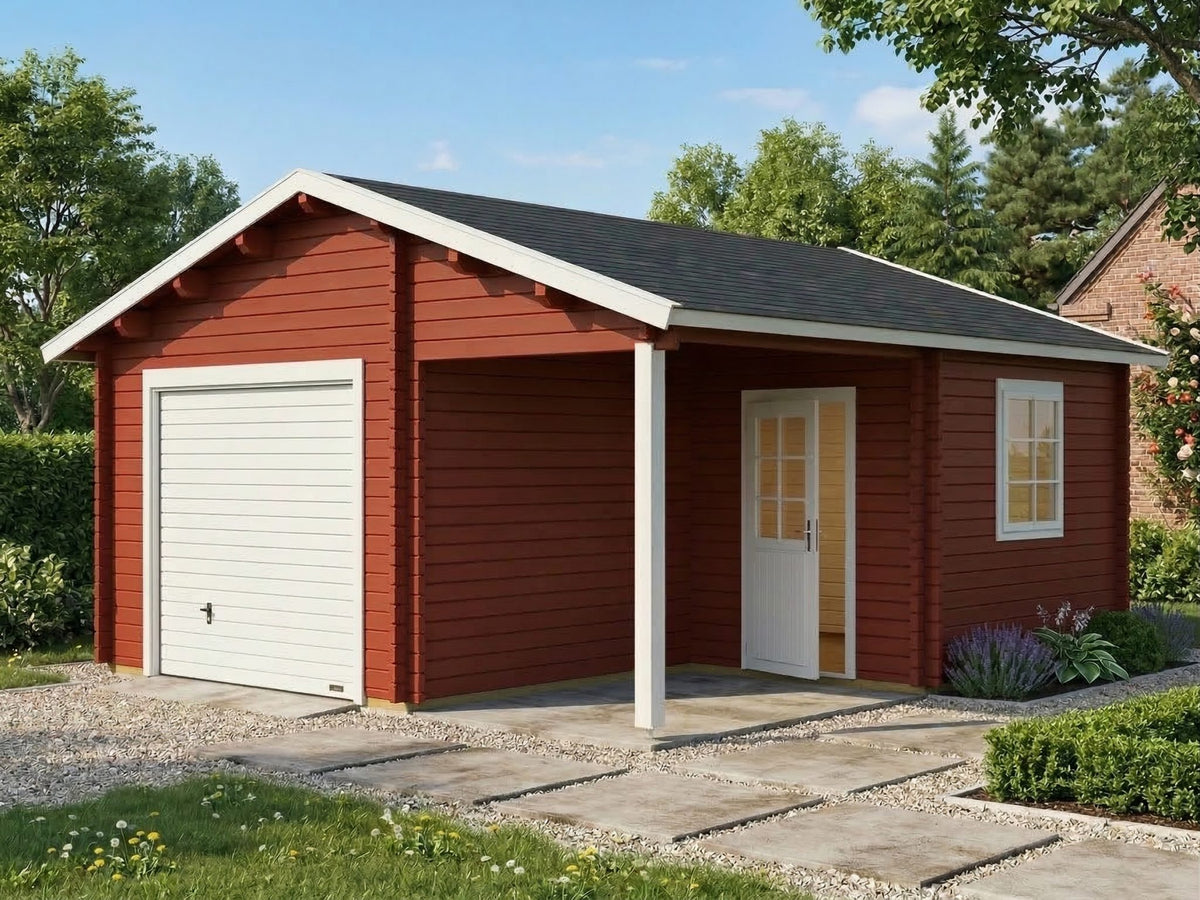 Enkelt garage med halvtag og redskabsrum, Garage 550 fra Sølund Huse