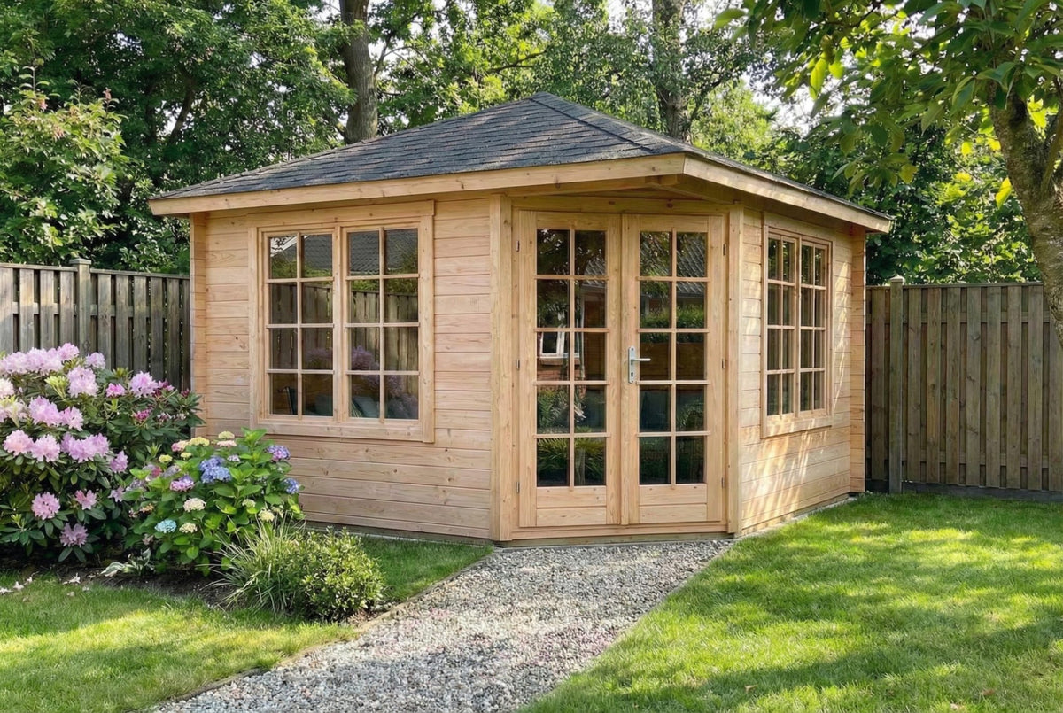 Femkantet hjørnepavillon Katrine, 13,4 m², fra Sølund Huse