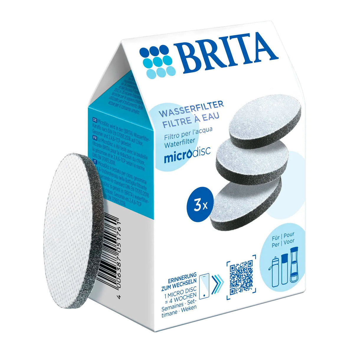 Hvid 3-pak Brita MicroDisc vandfilter til vandflaske eller kande