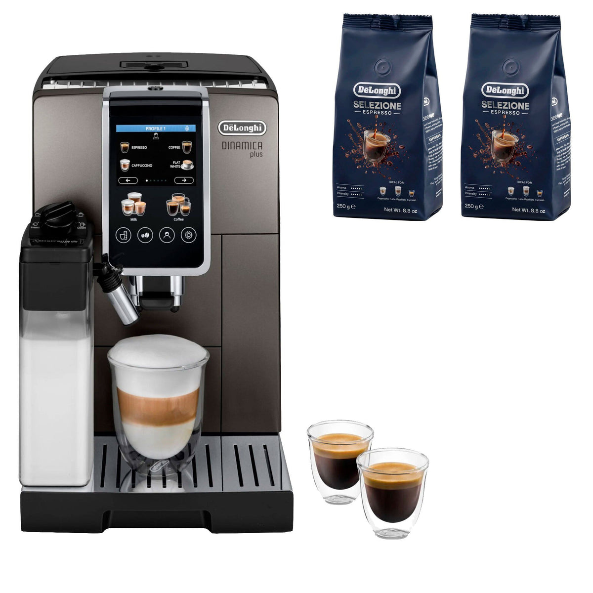 De'Longhi Dinamica Plus espressomaskine med to poser Selezione kaffebønner