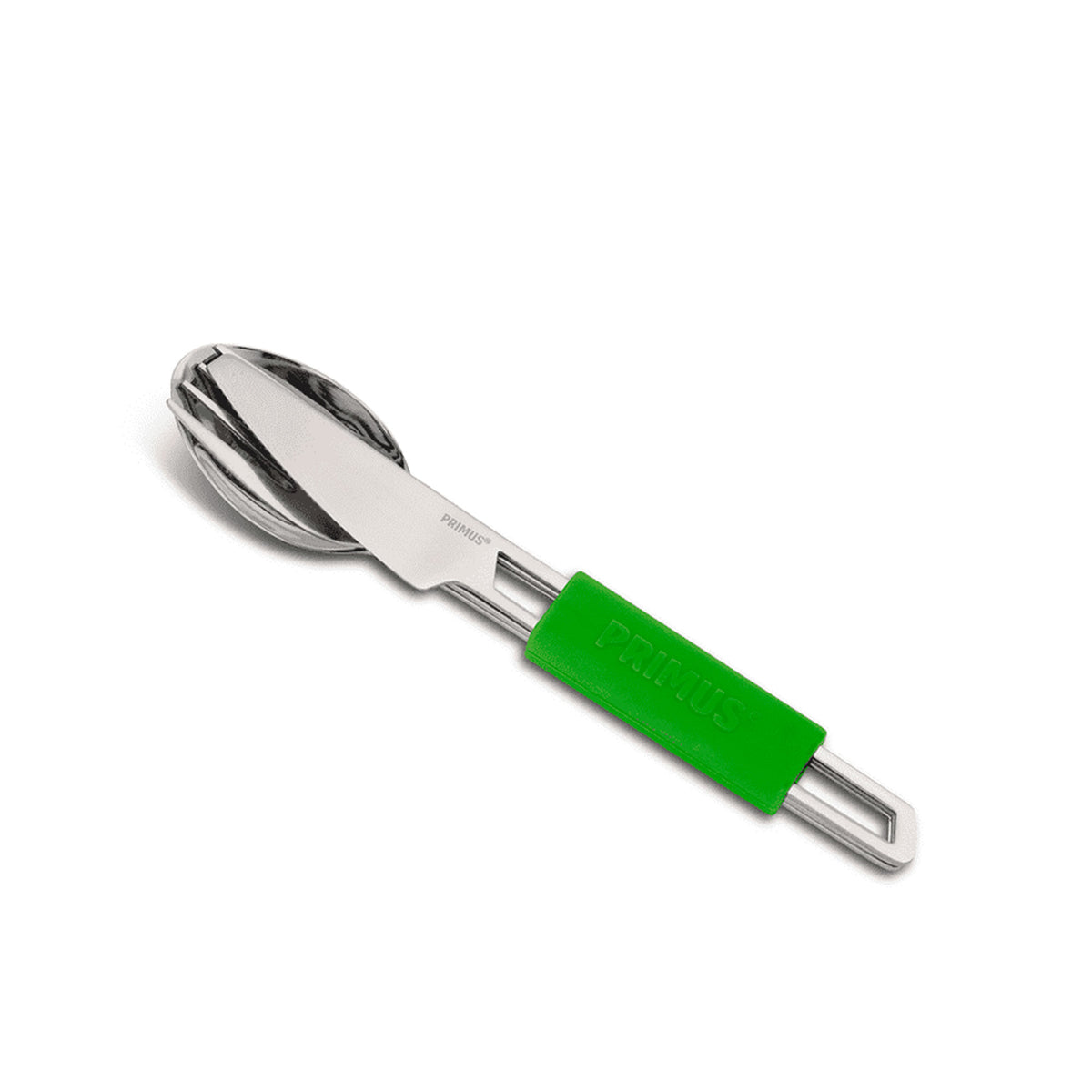 Grønt Primus Leisure Cutlery bestiksæt med kniv, gaffel og ske i rustfrit stål