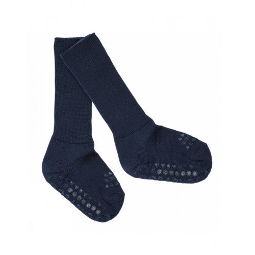 GoBabyGo skridsikre merinouldsstrømper i midnight blue, størrelse 17/19