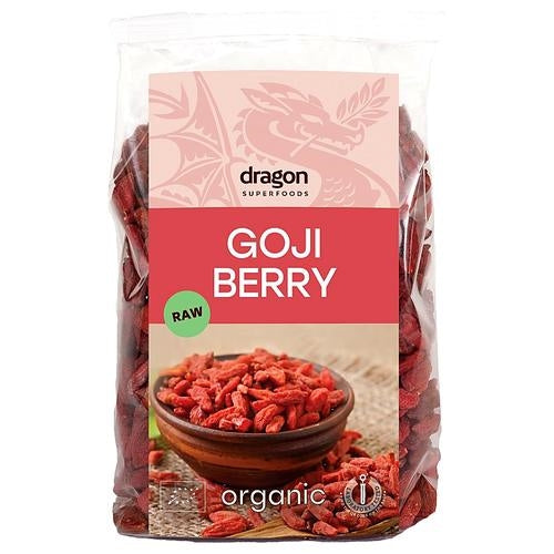 Pose med økologiske tørrede goji bær, 100 gram, fra Dragon Superfoods