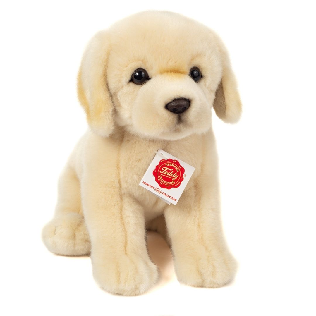 Siddende lys golden retriever hvalp som bamse fra Teddy Hermann
