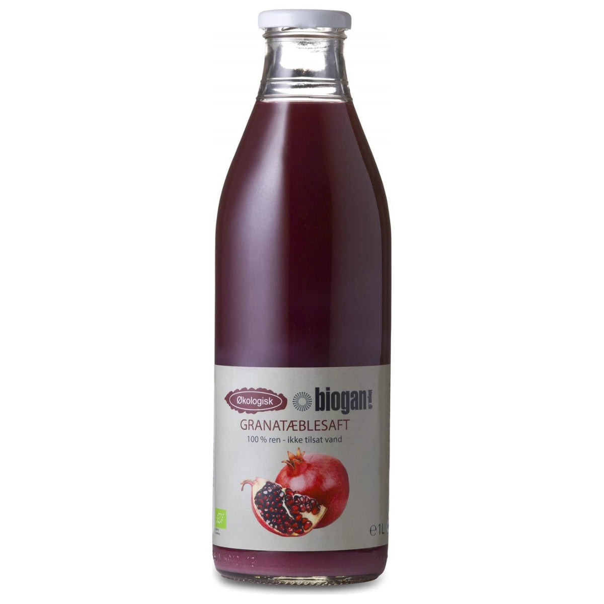 Flaske med økologisk granatæblesaft fra Biogan, 1 liter