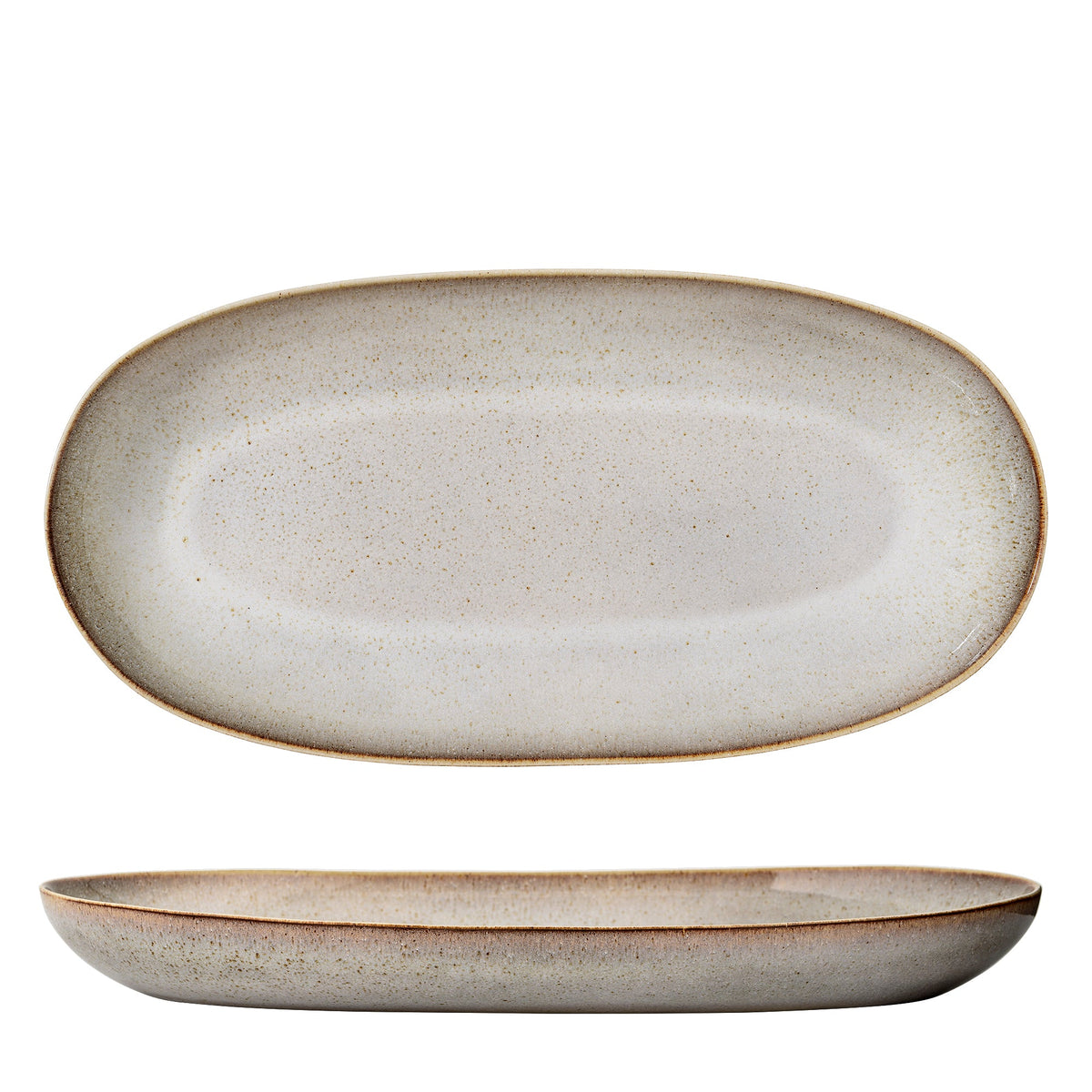 Sandrine serveringsfad i naturfarvet stentøj fra Bloomingville, L42 x B21 cm