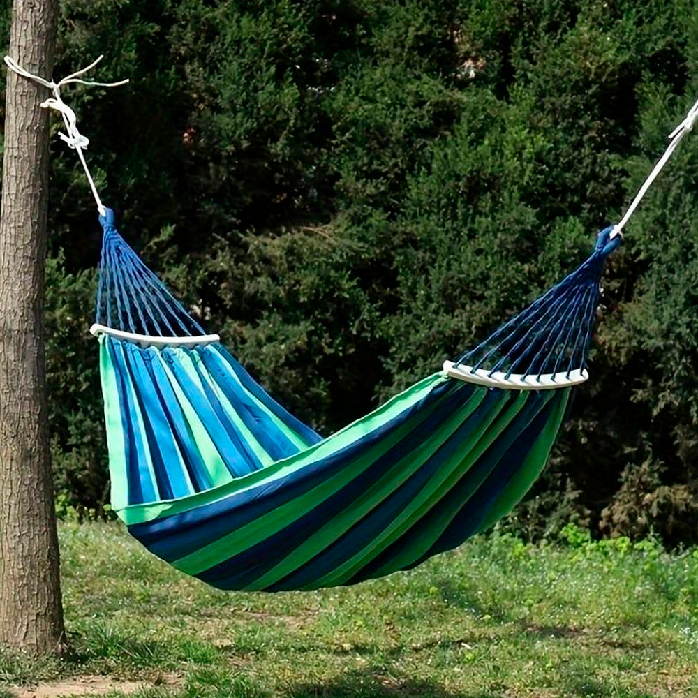 Se Luksuriøs Hængekøje - Blå stribet Camping Hammock ✔ Kæmpe udvalg i Satana - Køb online på udsalg og tilbud lige nu ✔ Meget billig fragt og hurtig levering - Varenummer: Satana-6001 på lager - Udsalg på Hus & Fritid > Op til 57% rabat - Mere end 1.329 populære mærker på udsalg
