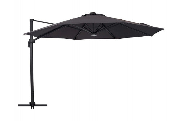 Stor sort hængeparasol med solar og lys, diameter 350 cm