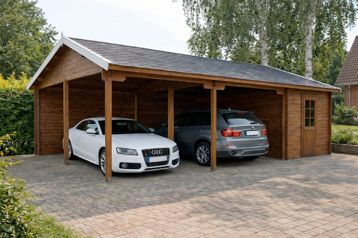 Hans 4 dobbelt carport med skur, 46,9 m², fra Sølund Huse