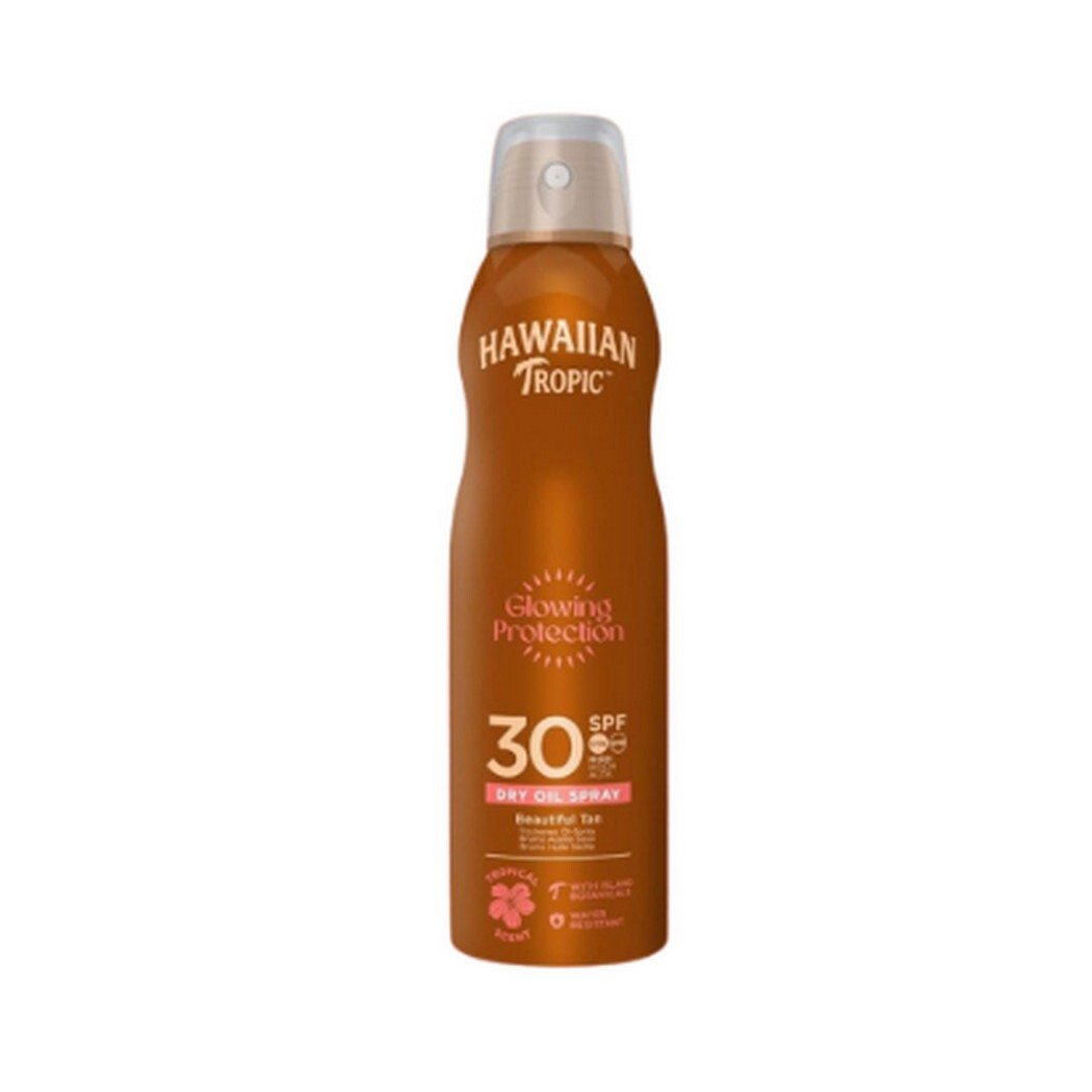 Spraydåse med Hawaiian Tropic Glowing Protection Dry Oil Sun Spray SPF 30