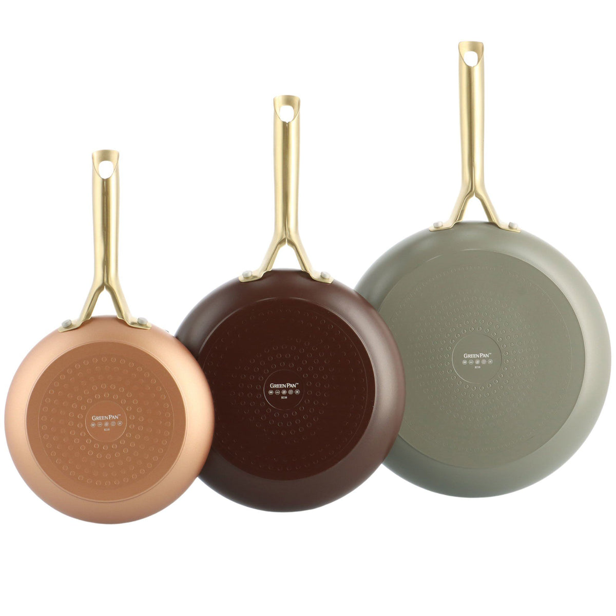 Greenpan Shades stegepandesæt med tre pander i copper, chocolate brown og quartz grey