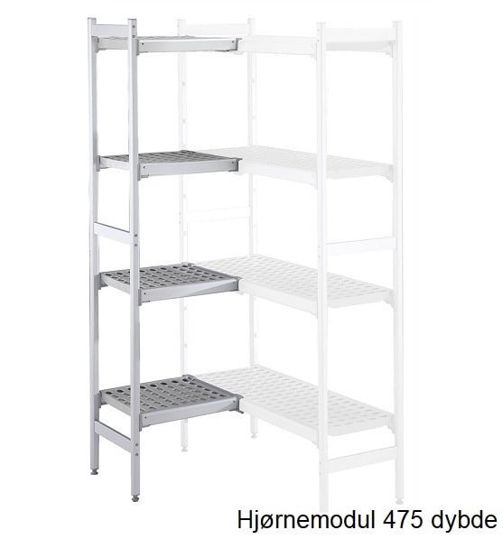Lavt Zanussi hjørnemodul i aluminium med plasthylder, 475 x 834 mm
