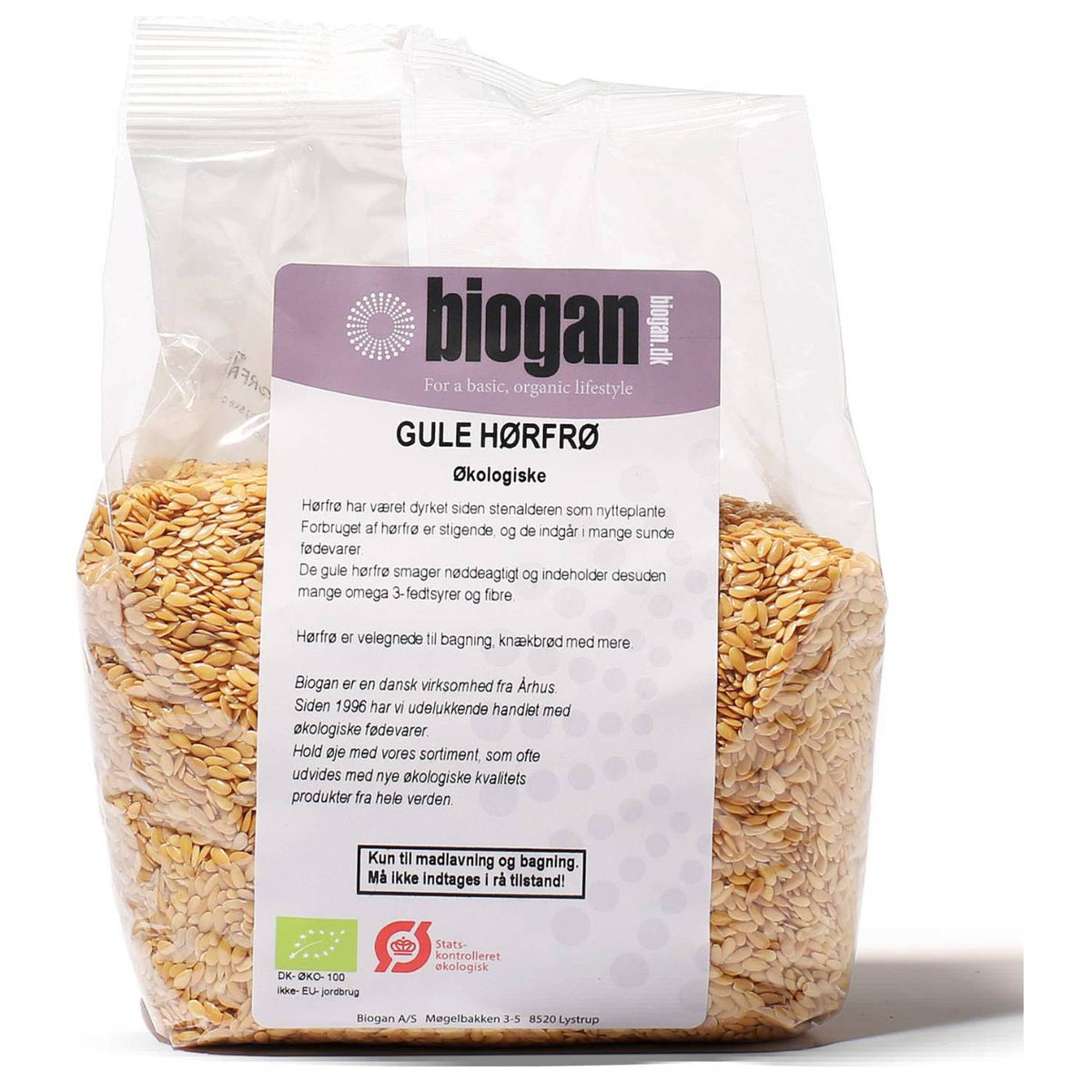 Pakke med gule økologiske hørfrø fra Biogan, 500 g