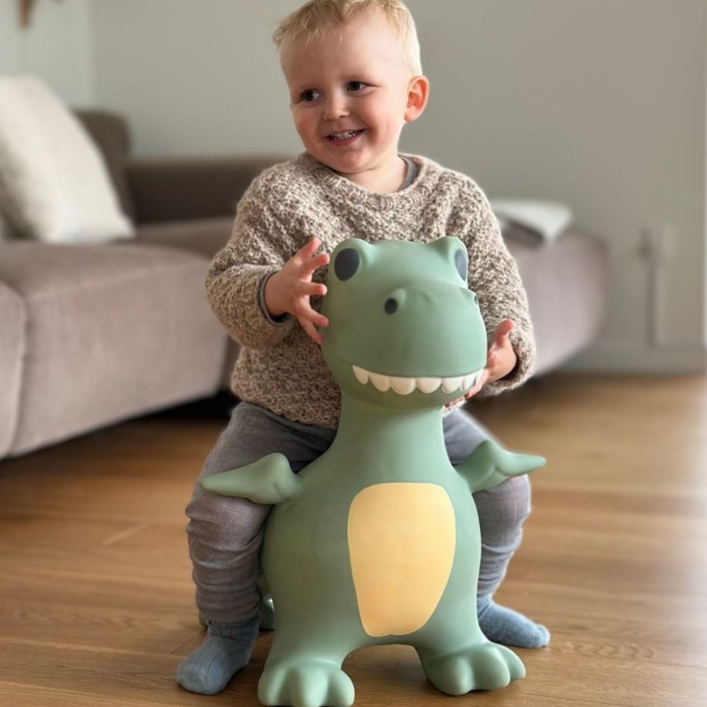 Hoppedyr formet som dino med vinger i støvet grøn fra Find that Hippo