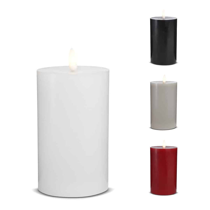 LED Stearinlys - 1 stk. - ø7,5 x 15 cm - m/3D flamme - (flere farver)