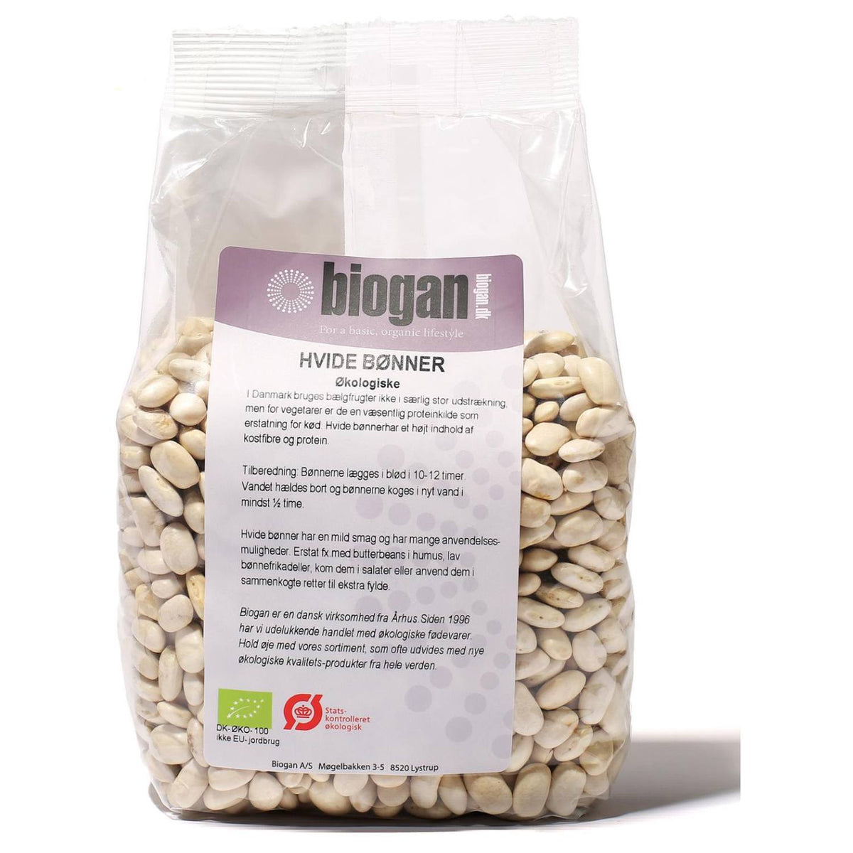 Pakke med økologiske hvide bønner, 750 g, fra Biogan