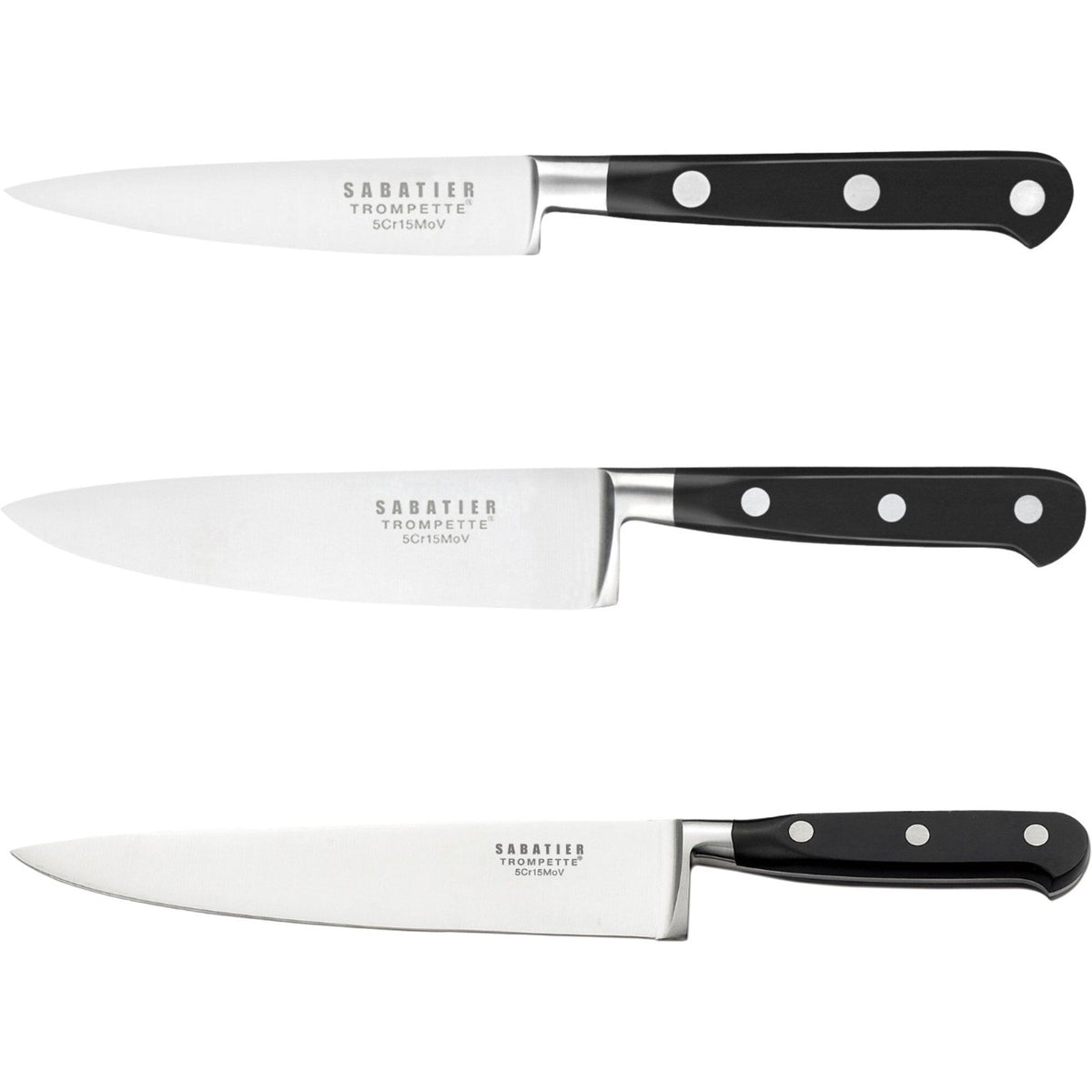 Sabatier Origin knivsæt med tre køkkenknive, heriblandt en kokkekniv på 20 cm