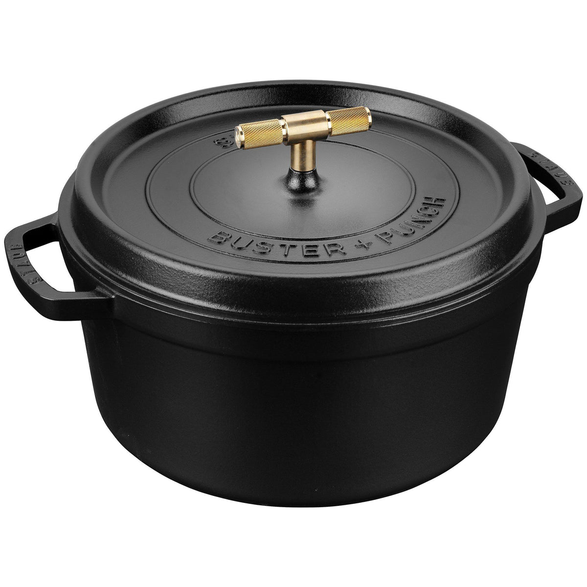 Staub rund støbejernsgryde på 28 cm i samarbejde med Buster+Punch, med messingknop