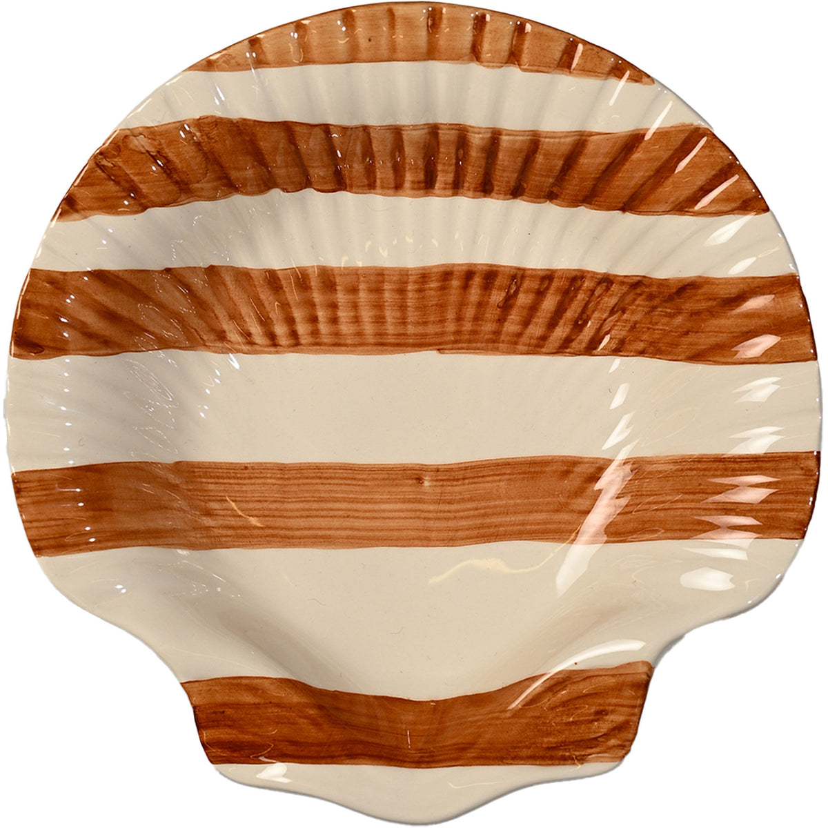 Håndmalet serveringsfad i lys brun og hvid stentøj fra Byon Armona Stripe, 23,5 cm
