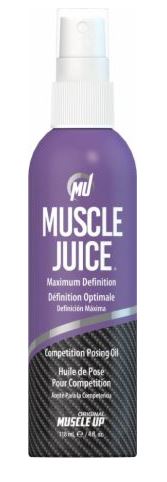 Flaske med Pro Tan Muscle Juice poseringsoliespray til konkurrencer, 118 ml