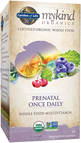 Glas med Garden of Life Mykind Prenatal Once Daily multivitamin, 30 vegan tabletter