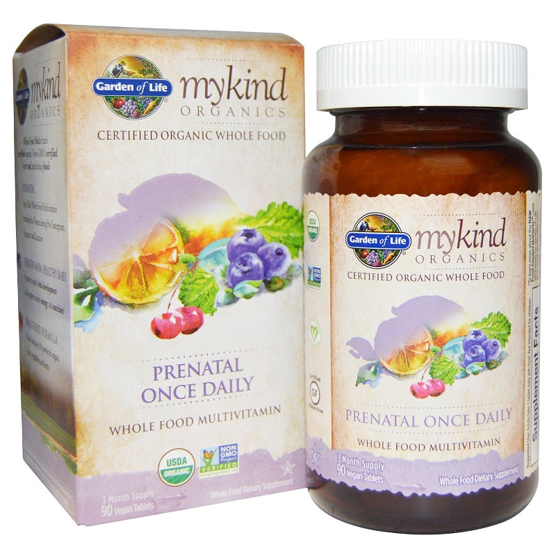 Pakning med Garden of Life Mykind Prenatal Once Daily multivitamin, 90 tabletter