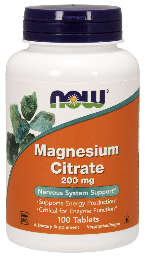 Pakning med NOW Foods magnesiumcitrat, 200 mg, 100 tabletter