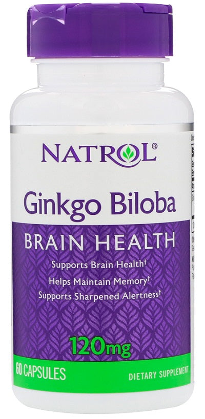 Beholder med Natrol Ginkgo biloba, 120 mg, 60 kapsler