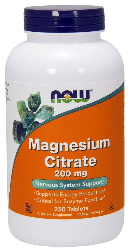 Dåse med NOW Foods Magnesiumcitrat 200 mg, 250 tabletter