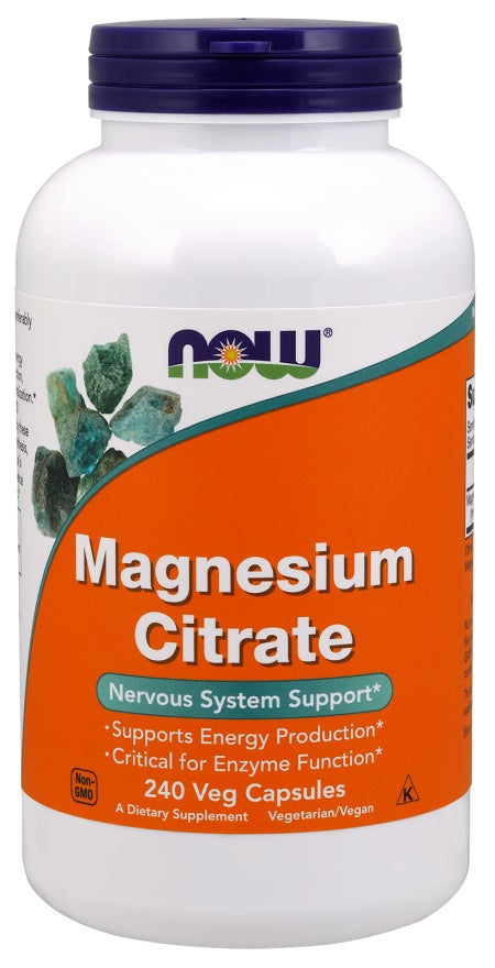 Dåse med NOW Foods magnesiumcitrat 400 mg, 240 vegetabilske kapsler