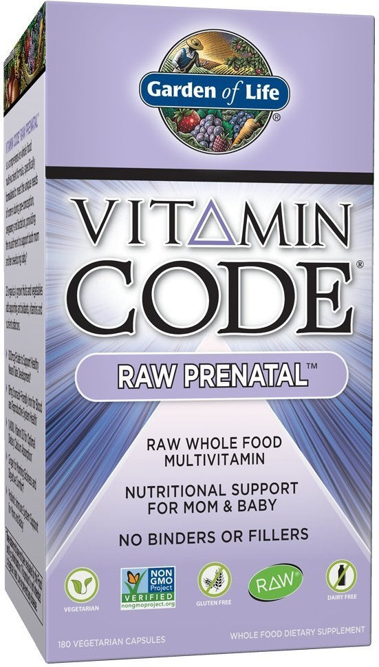 Glas med Garden of Life Vitamin Code Raw Prenatal multivitamin, 180 vcaps