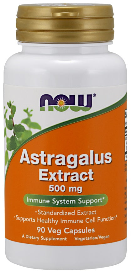 Pakke med NOW Foods astragalus-ekstrakt, 500 mg, 90 kapsler