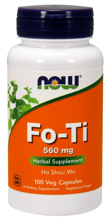Beholder med NOW Foods Fo-Ti 560 mg, 100 vcaps, urtetilskud i kapselform