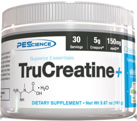 Beholder med PEScience TruCreatine+ pulver uden smag, 161 g