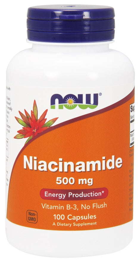 NOW Foods B3 niacinamid 500 mg i pakke med 100 kapsler