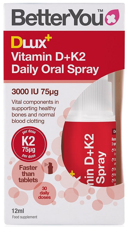 Flaske med BetterYou DLux+ Vitamin D+K2 daglig mundspray, 12 ml