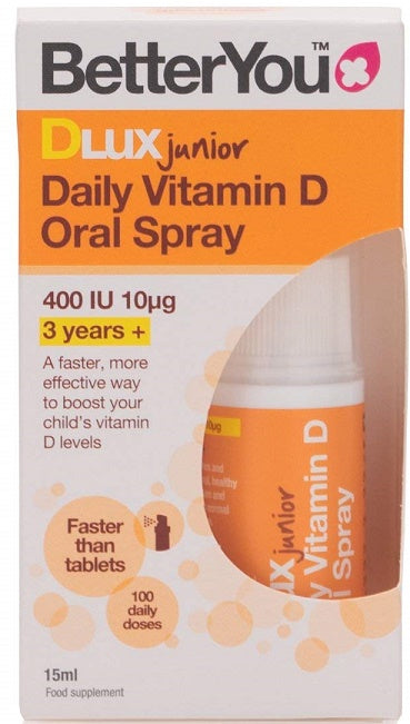 Flaske med BetterYou DLux Junior D-vitamin oral spray til børn, 15 ml