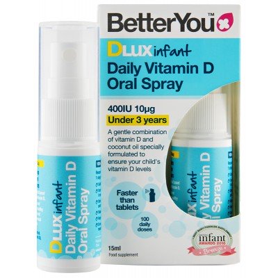 Flaske med BetterYou DLux Vitamin D-mundspray til spædbørn, 15 ml