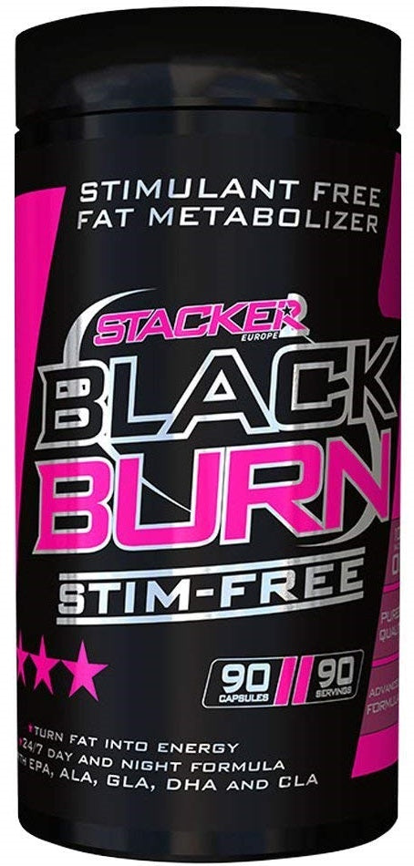 Pakning med Stacker2 Europe Black Burn STIM-Free, 90 softgel-kapsler