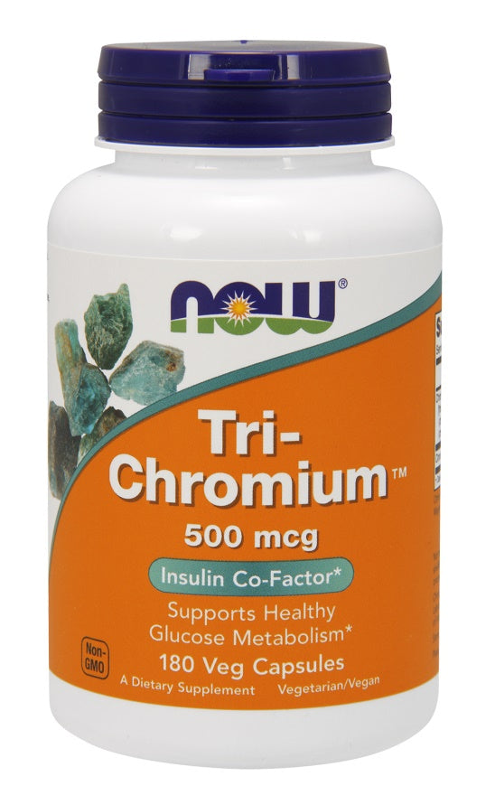 Pakning med NOW Foods Tri-Chromium krom, 500 mcg, 180 vegetariske kapsler
