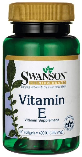 Flaske med Swanson Vitamin E 400 IU, 60 softgels