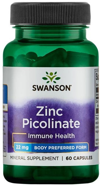 Pakke med Swanson zink (picolinat) 22 mg, 60 kapsler