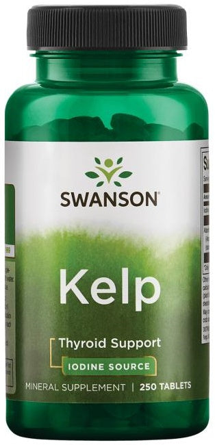 Glas med Swanson Kelp Iodine Source, 250 tabletter med jod fra atlantisk tang