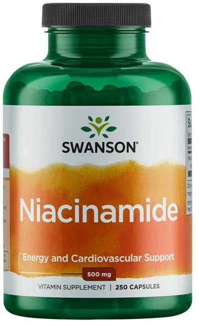 Beholder med Swanson Niacinamid 500 mg, vitamin B3, 250 kapsler