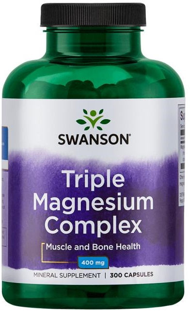Beholder med Swanson Triple Magnesium Complex 400 mg, 300 kapsler
